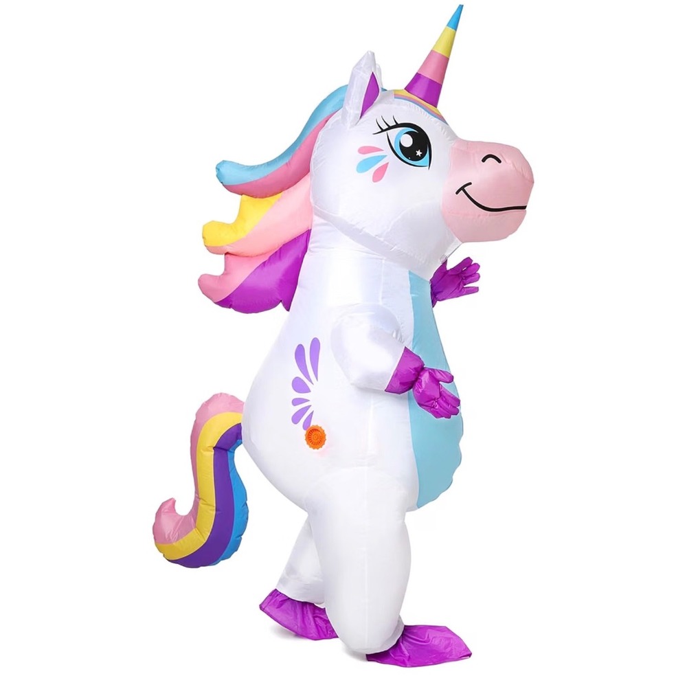 Adult Inflatable Unicorn Costume Full Body Rainbow Halloween Cosplay with Fan